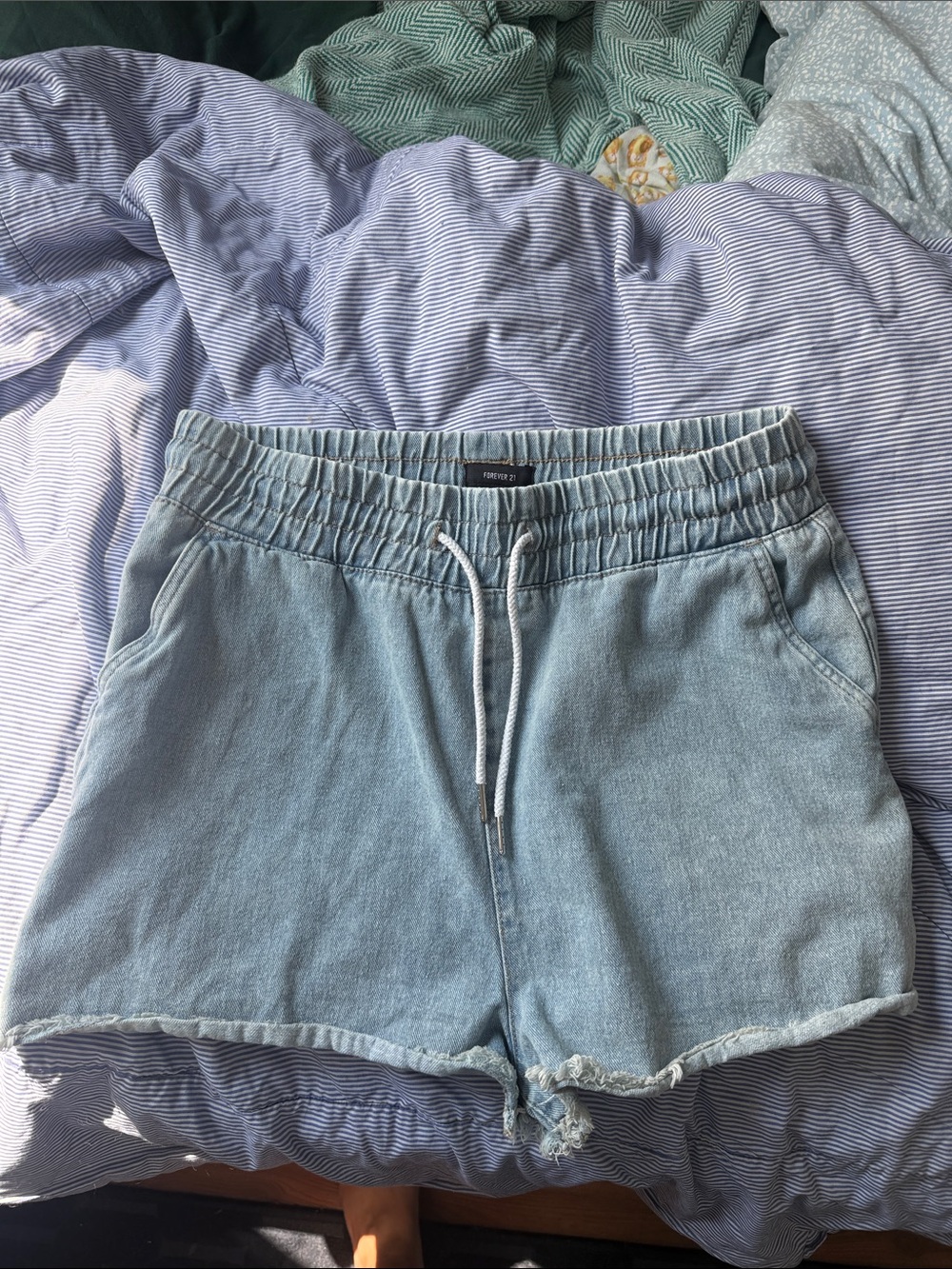 Forever 21 Light Blue Denim Drawstring Shorts